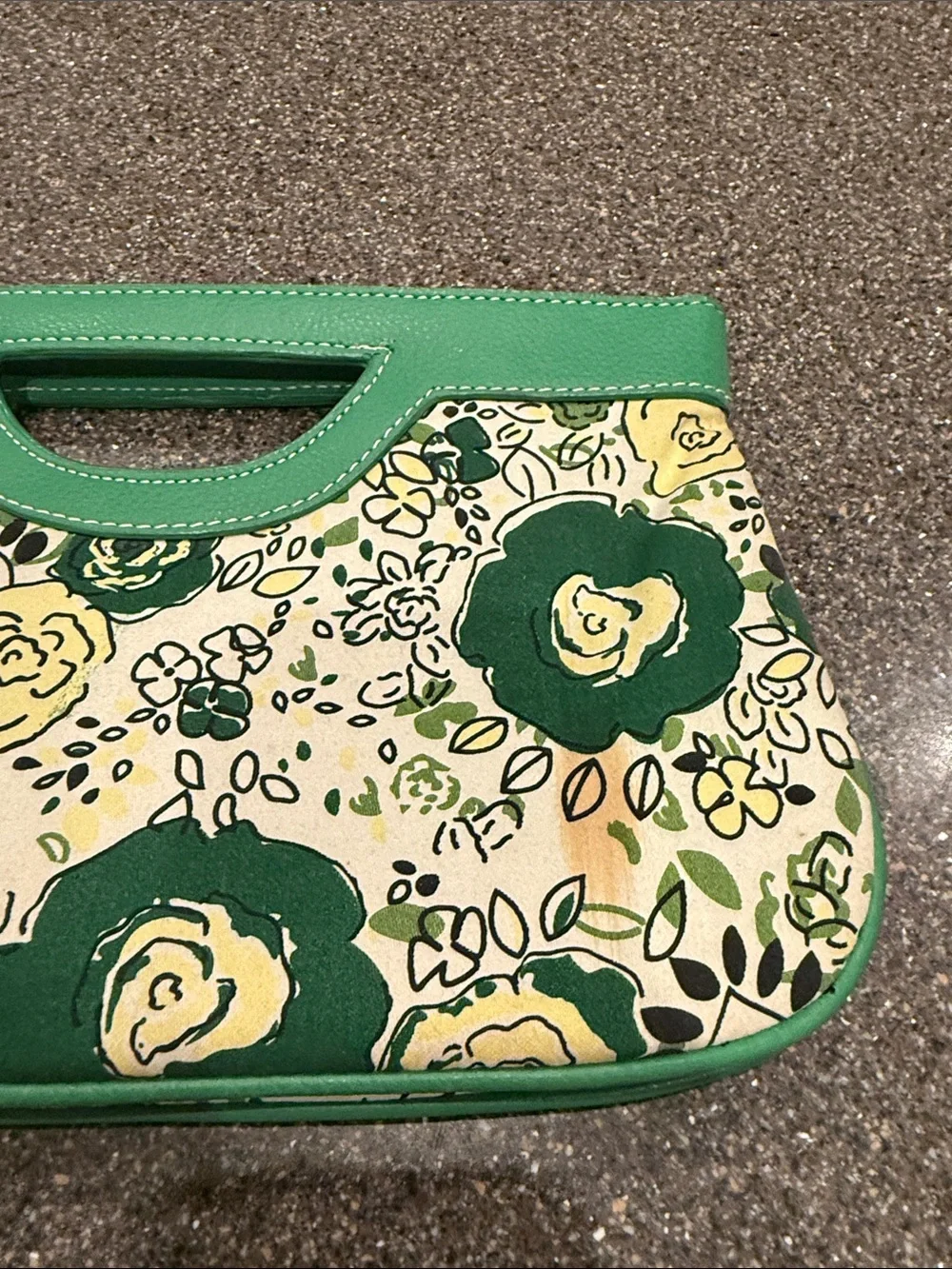 New York & Company Green and Yellow Floral Canvas Clutch